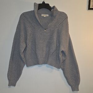 Stoney Clover Lane Grey Zip-Neck Chunky Knit Sweater